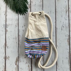 Handmade Drawstring Backpack Canvas Boho Stripe Bag NWOT